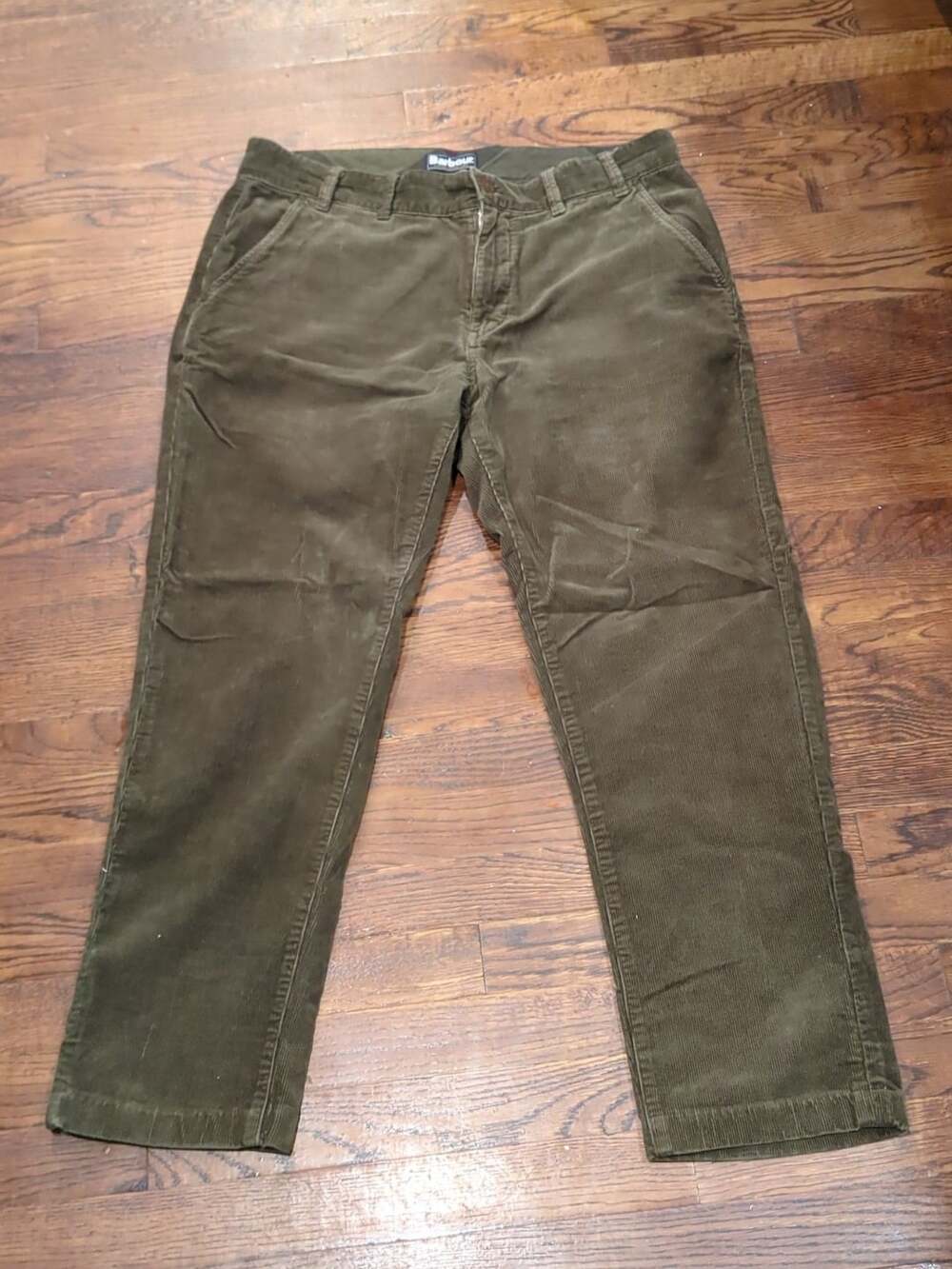 Barbour Regular Fit Corduroy Trousers Size W36 L32 Olive Green